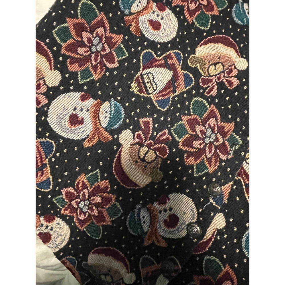 Holiday Time Women's Christmas Snowman Poinsettia Tapestry Vest Black vintage - Picture 2 of 7